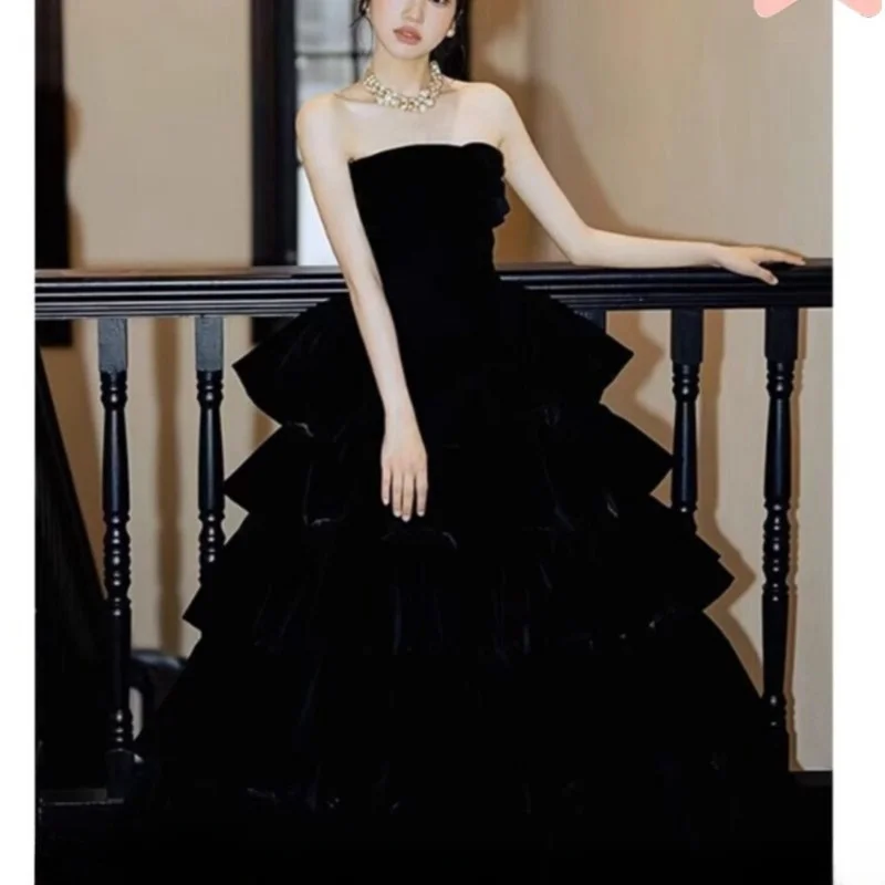 Black Dress Light Luxury Minority Host Student Day Adult Ceremony Art Exam Pettiskirt