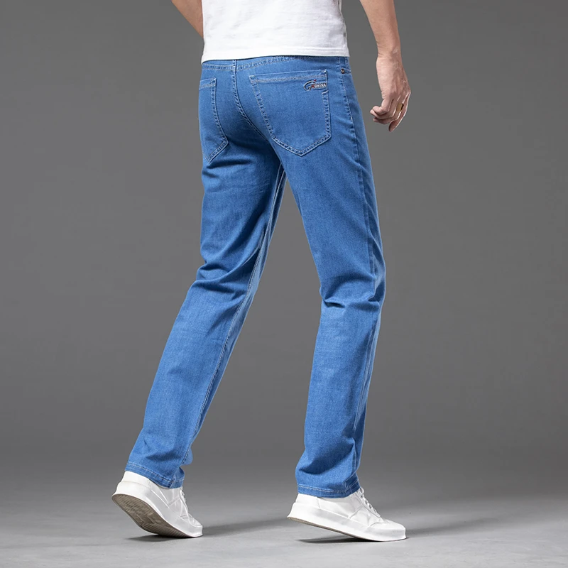 Large Size 44 46 Denim Jeans For Fatty Men Thin Summer New Straight Elastic Denim Pants Fashion Male Business Casual Trousers