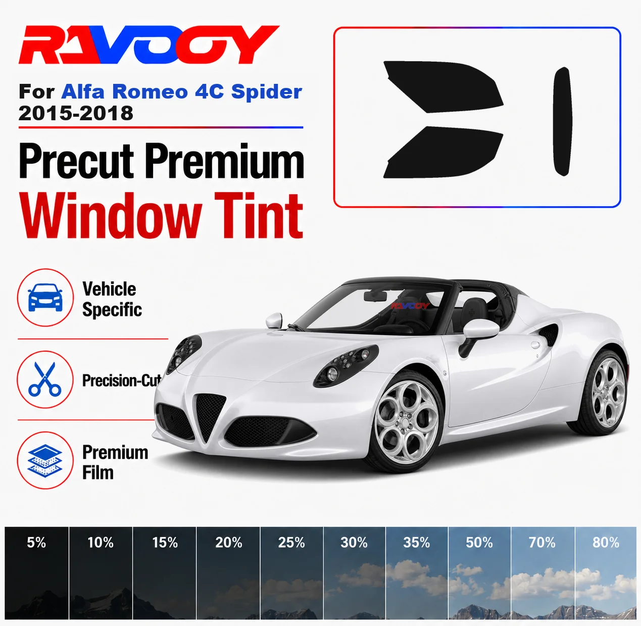 Premium Precut Window Tint Kit Front Rear Windows Rear Windshield For Alfa Romeo 4C Spider 2015-2018 Car Solar Nano Ceramic Film