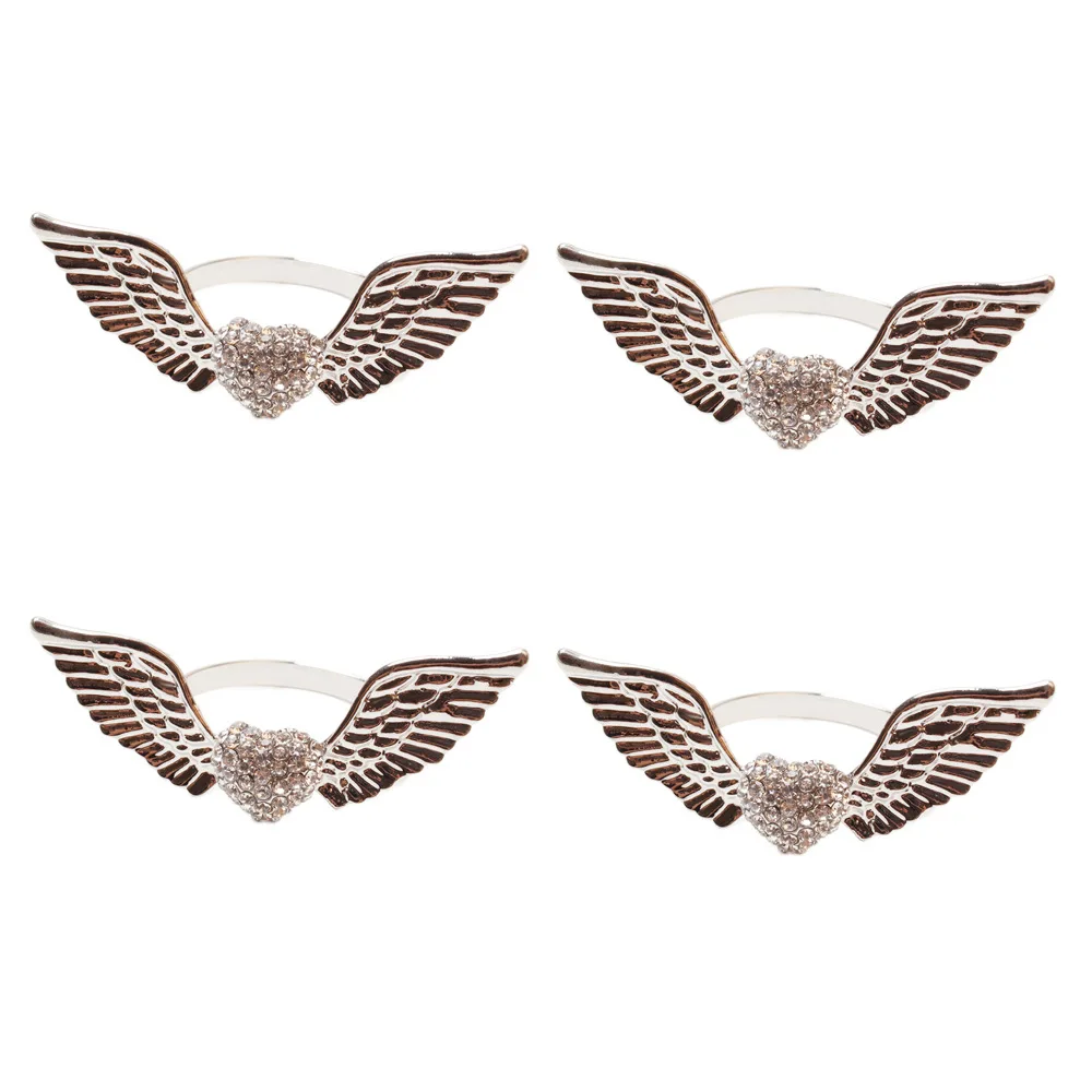 12pcs/lot Angel Wings Napkin Ring Diamond Heart Napkin Button Table Decoration Supplies