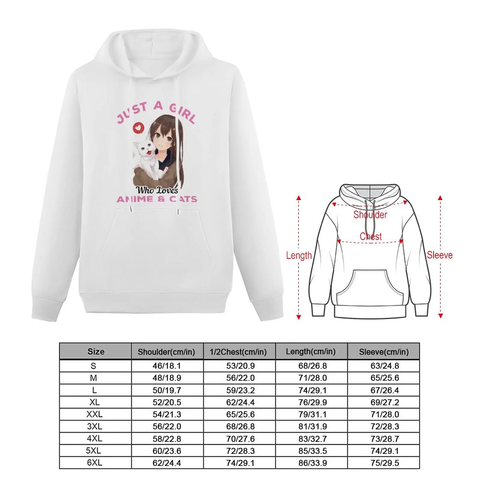 Just A Girl Who Loves Anime And Cats Hoodies Gothic Punk Cartoon Cat Lover Cotton Loose Pullover Hoodie Warm Nice Hoodie Mens