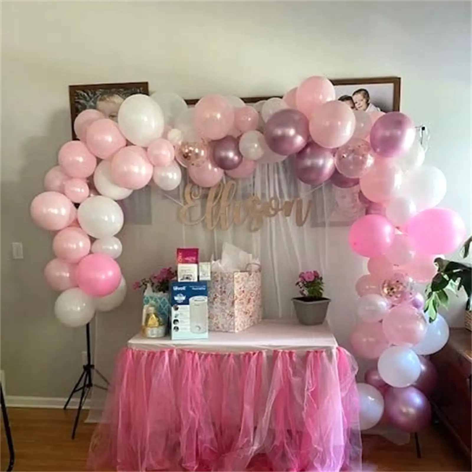 110PCS Metallic Pink White Balloon Garland Set Girls Women Birthday Wedding Bridal Baby Shower Princess Themed Party Decorations