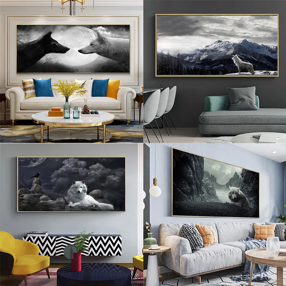 Modern Art Snow Mountain Wolf Poster Nature Animal Wall Art Picture Prints Ideal Gift For Bedroom Living Room Large Decor