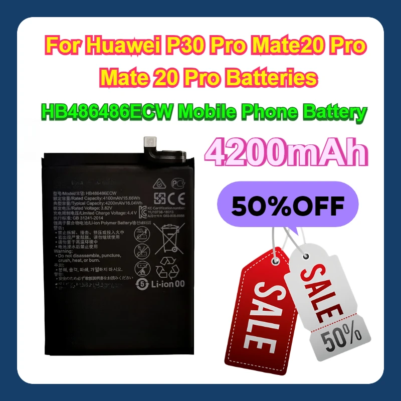 

For Huawei P30 Pro Mate20 Pro Mate 20 Pro Batteries High Quality 4200mAh HB486486ECW Mobile Phone Battery