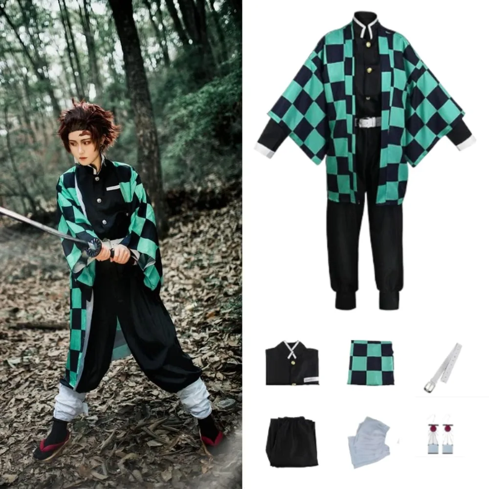 

Anime Kamado Tanjirou Cosplay Costume Demon killer Halloween Kimetsu Yaiba Wig Costume Gift Cloak halloween Uniform Adult Kid