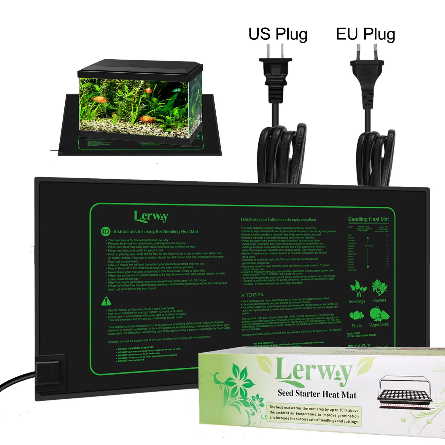 Lerway Home Brewing Heating Mat Indoor Plants Germination Waterproof Heating Pad Propagation Clone Starter Mat EU/US Plug