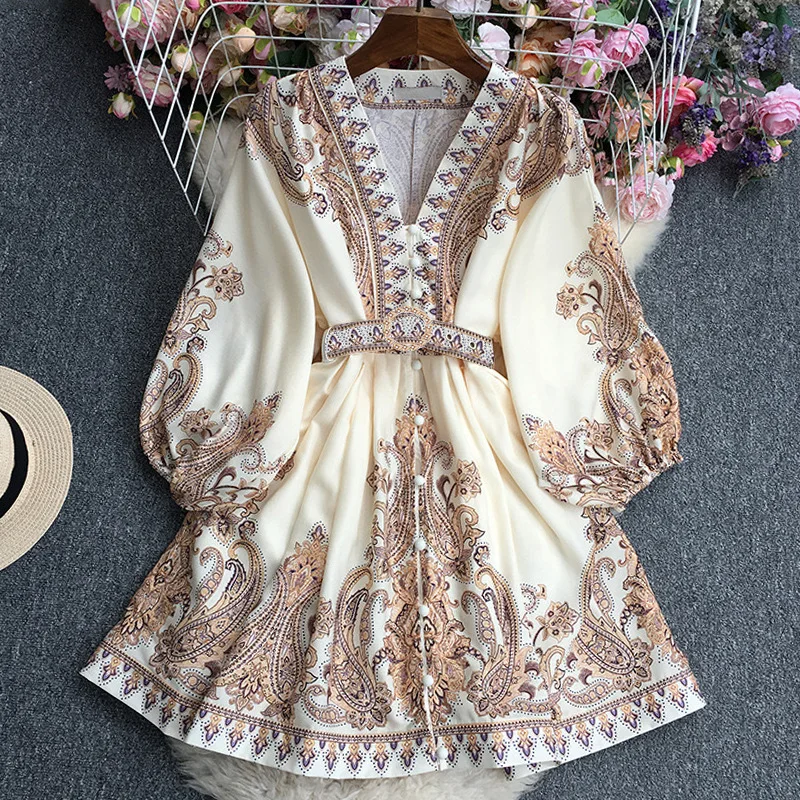 

2025 New Women's Printed Dress Women's Bohemian Vacation Style Casual Loose summer dress