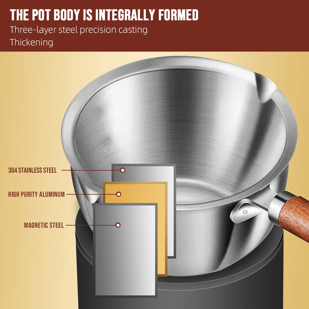 Pentola per olio caldo padella per il latte in acciaio inossidabile Mini pentola per latte caldo piccola casseruola per bollire il burro pentola per