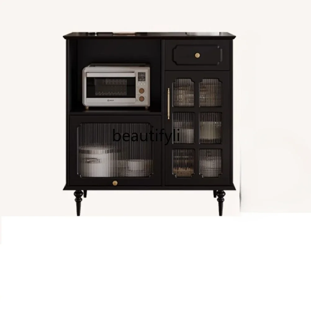 

American-Style Retro Sideboard Cabinet Living Room Locker Kitchen Cabinet Mid-Ancient Black Solid Wood Storage Cabinet