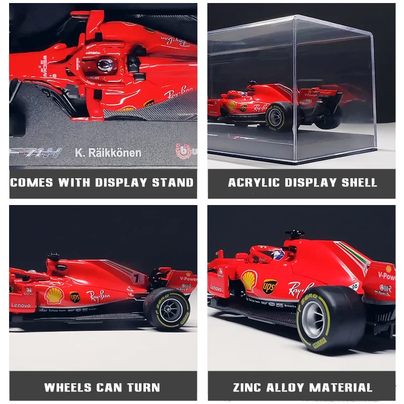 Bburago 1:43 Ferrari 2018 SF71 7 5 Formula car Acrylic dust cover  simulation decoration collection gift toy die-casting model