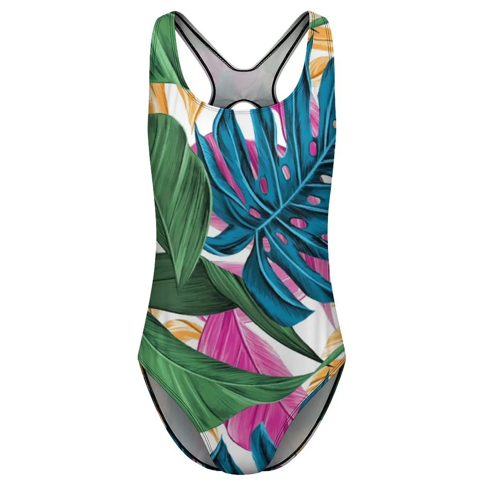 Colorful Leaves Swimsuit Sexy Tropical Palm Print One Piece Swimwear Push Up Bodysuit Fantasy Holiday Swim Monokini