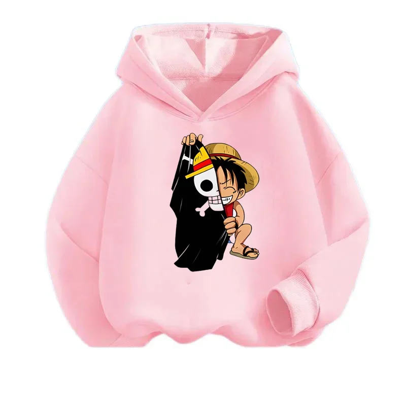 Baby Clothes Boy Tops One Piece Hoodie Luffy Outerwear 2 to 12 Year Sweatshirt for Children Girl 2024 Spring Clothing Mother