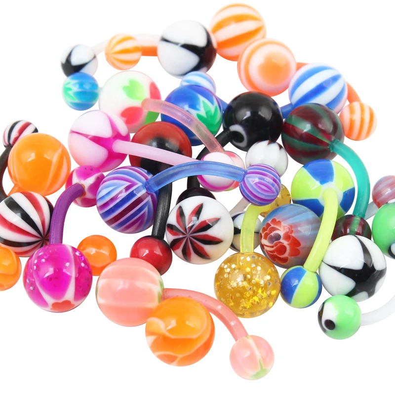 Belly button ring Classic Acrylic bead silicone rod Body piercing Simple UV Nickel free Navel stud basic model