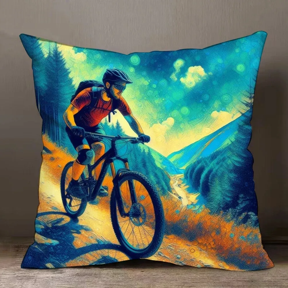 Bicycle Downhill Pillowcase Dormitory Decoration Office Living Room Sofa Home Pillowcase