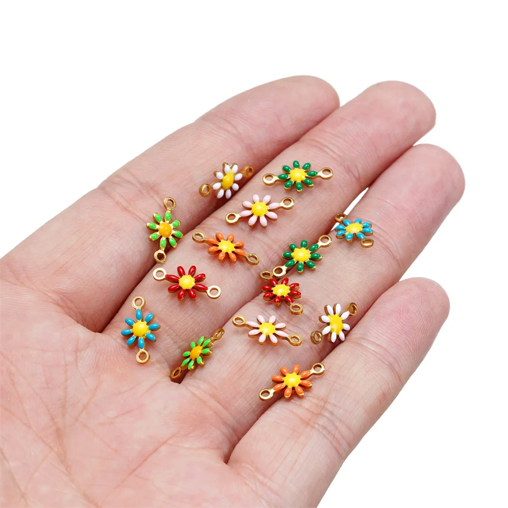 4pcs Hot Sell Stainless Steel Oil Drop Pendant Double Loop Design Double Hanging Daisy DIY Bracelet Necklace Colorful Accessory