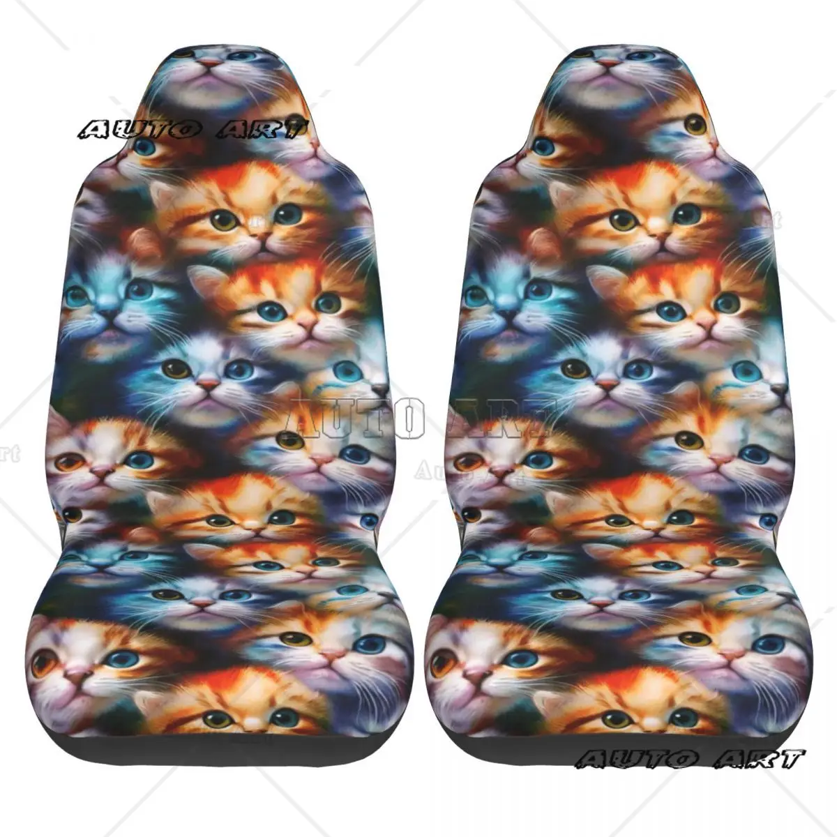 Cute Cat Face Car Seat Cover Custom Printing Universal Front Protector Accessories Cushion Set