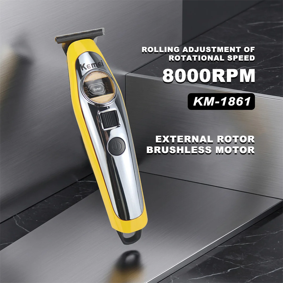 

Kemei KM-1861 Professional Hair Trimmer for Men External Rotor Brushless Motor 8000RPM Full Metal LED Display Finishing Machine