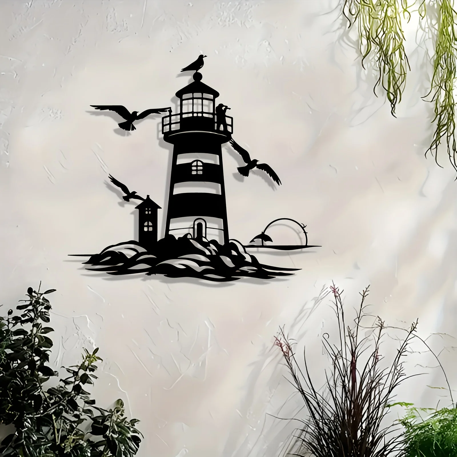 Metal Wall Lighthouse Seagull Nautical Iron Rustic Hanging Coastal Maritime Decor for Living Room Christmas Housewarming Gift