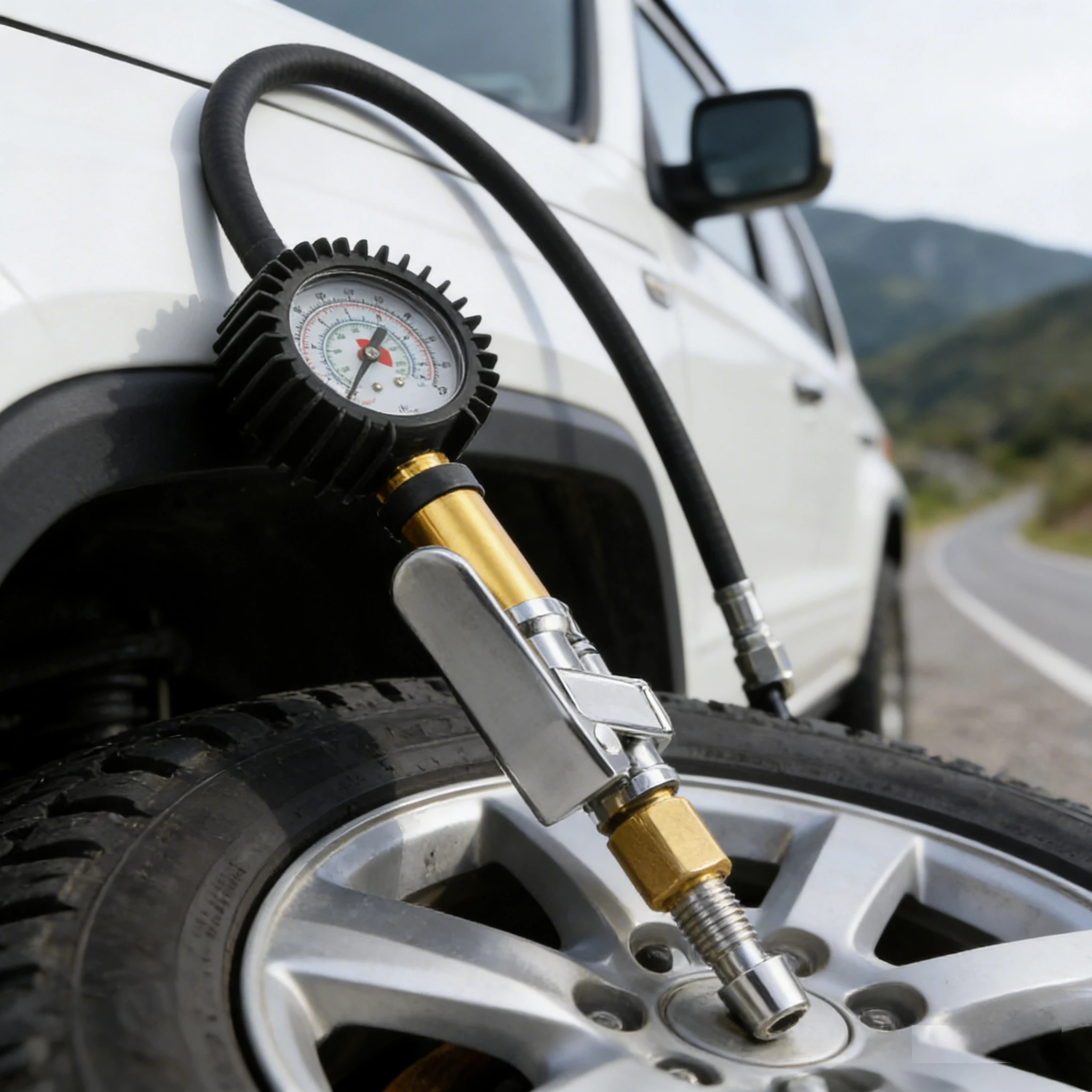 220PSI Car Tyre Pressure Gauge, Dual Scale Display High Precision Air Tyre Meter with Wear-resistant Thickened Hose