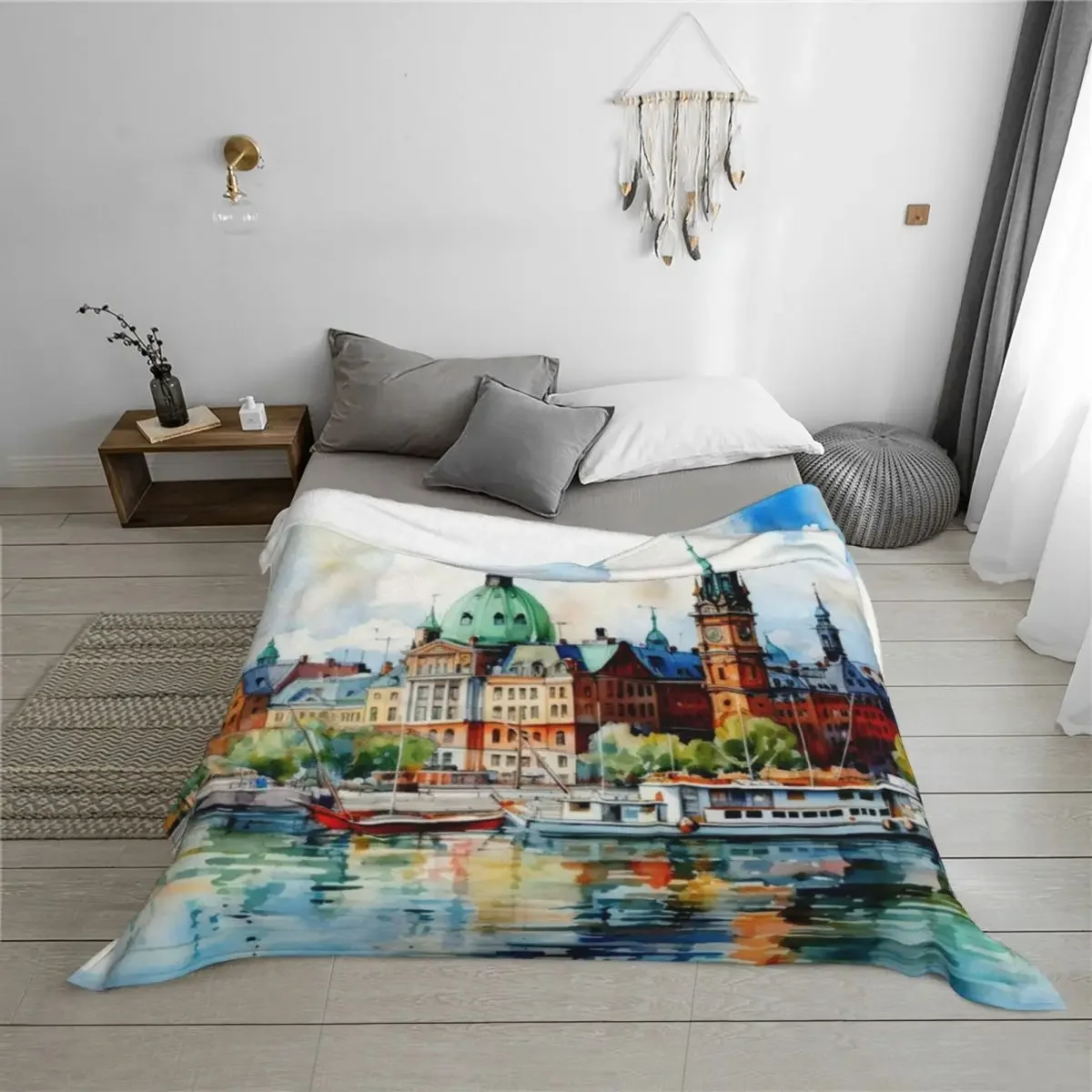 تصميم ألوان مائية من ستوكهولم - بطانية رمي السويد هدية مضحكة، بطانيات رمي أريكة التخييم