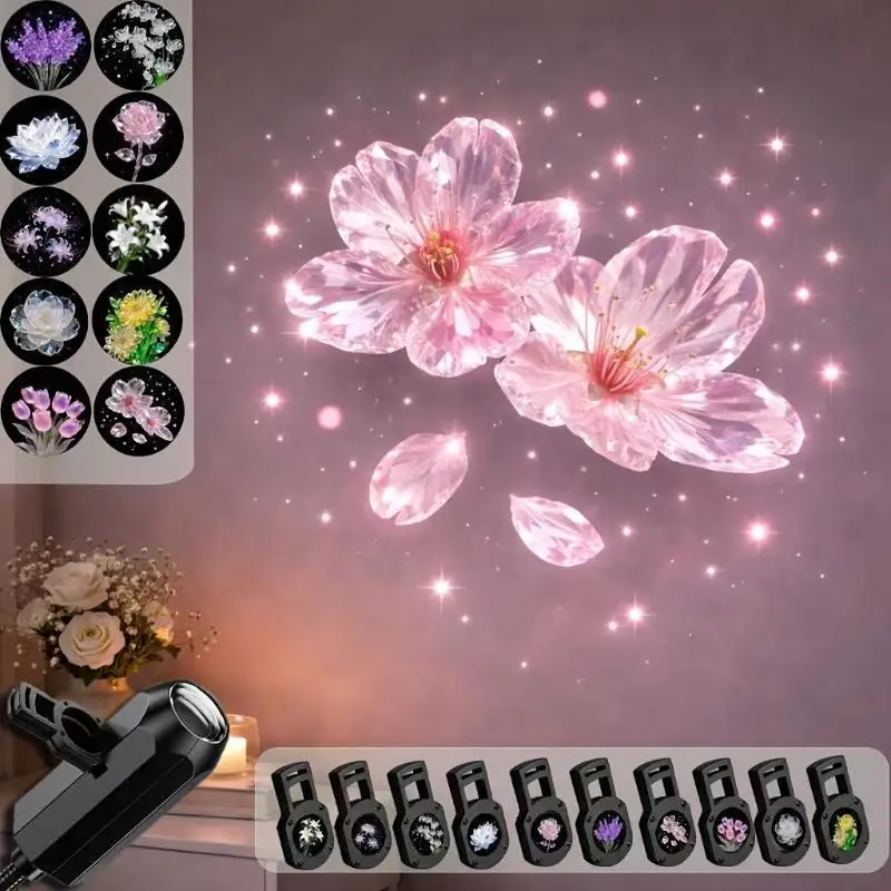 USB LED Floral Projection Lamp Dreamy Night Light Romantic Atmosphere Decor For Room Wall Ceiling Supplies
