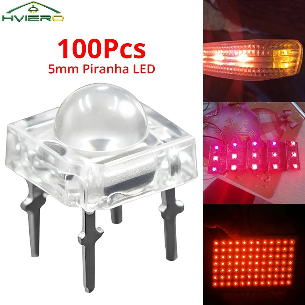 100PCS 5mm F5 Bulbs Diodes Lights Bead Dome Flux Water Clear Piranha Emitting Lighting White Decorations Atmosphere Led Car Lamp