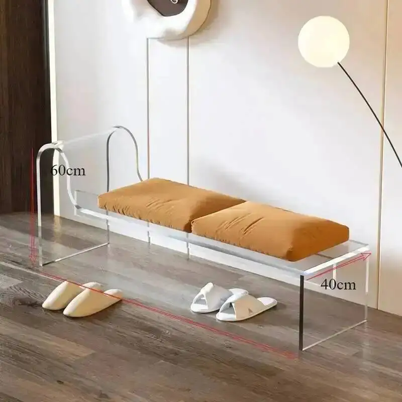 Light Luxury Cream Solid Wood Shoe Changing Stool Minimalist Style Entryway Leisure Bench for Home Entrance