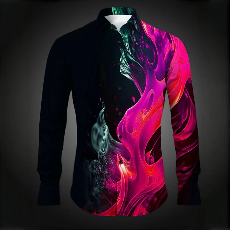 Men's shirt explosion 12 color flame pattern 3D printing shirt Hawaiian casual long -sleeved clothing super large size soft