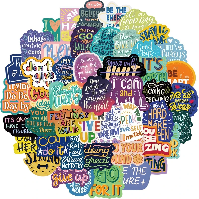 50PCS English Phrase Graffiti Stickers Cartoon Anime Skateboard Guitar Suitcase Fridge Bicycle Laptop Sticker Pack Kids Gift