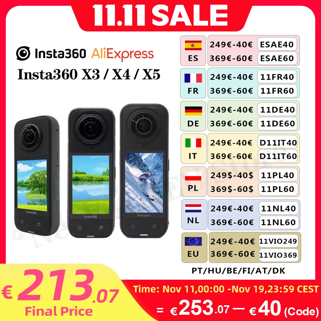 【الشحن من الاتحاد الأوروبي】كاميرا Insta360 X3/X4/X5-Waterproof 360 مع أجهزة استشعار 1/2 بوصة 48 ميجابكسل، فيديو HDR نشط 5.7K 360، صورة 72 ميجابكسل 360 درجة #1