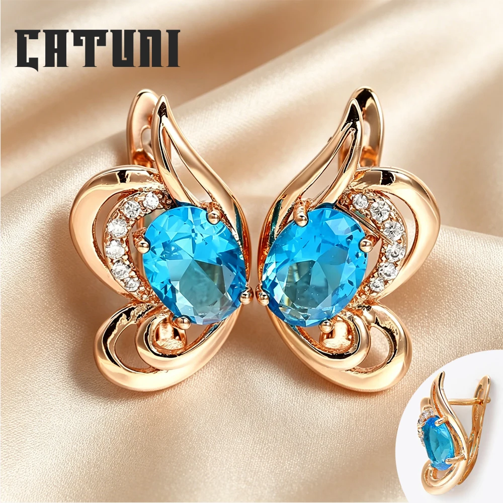 Catuni Blue Diamond Butterfly Earrings Natural Gemstone Set With 585 Gold Earrings Exquisite Luxury Daily Jewelry For Women