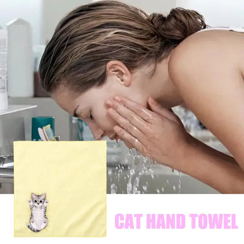 Toallas de mano de bolsillo para baño, pañuelos absorbentes de sudor, toalla de mano pequeña suave con patrón de gato de dibujos animados para manos