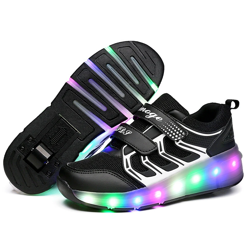 Led yanıp sönen tek tekerlek aydınlık Sneakers parlayan paten ayakkabı çocuk kız erkek moda rahat Led rulo ayakkabı