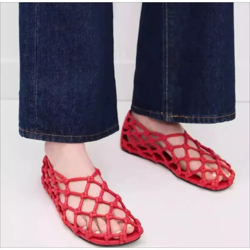 Sandalias Planas de Diseñador de Marca de Lujo para Mujer, Mocasines Tejidos Calados de Moda, Zapatos Casuales de Playa Cómodos para Verano 2025, Zapatos de Mujer