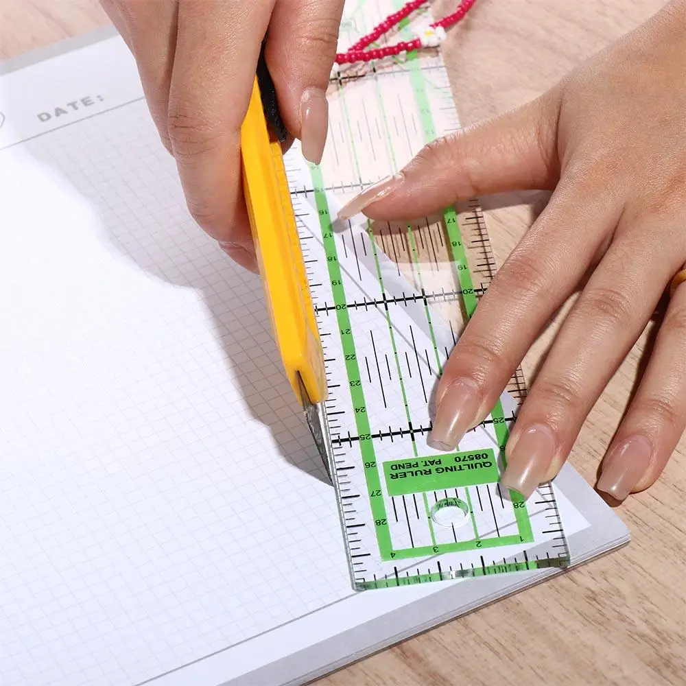 DIY Acrylic Quilting Ruler Transparent Rectangle Tailor Ruler Green Sewing Ruler Dressmaker