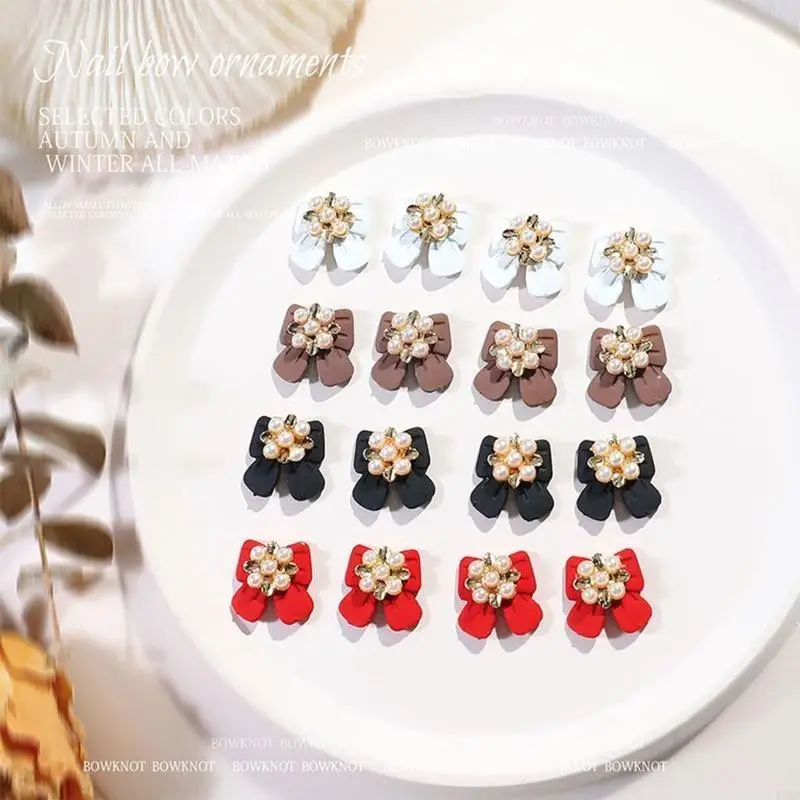 R3MF Bowknot Pearl Beads Uil Art Charms Bows