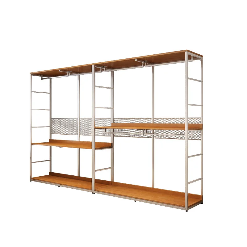 

Bedroom household solid wood steel frame hanging clothes structure open cloakroom