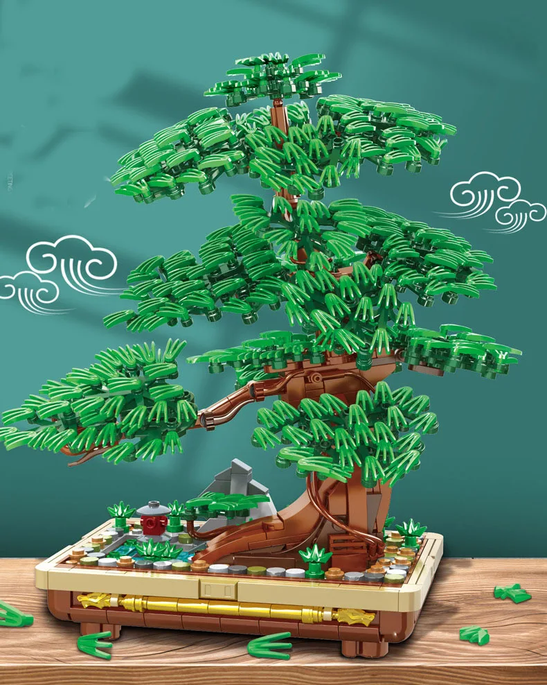 Sosna blok Bonsai DIY Moc Mini roślina doniczkowa klocki do zabawy wystrój domu