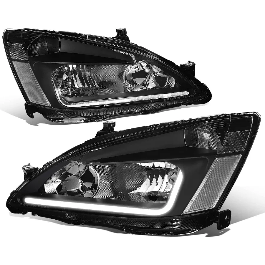 

LED DRL Headlights Assembly Compatible with 03-07 Honda Accord 7th Gen UC1 Featuring L-Styling LED Day Time Running Light Strip