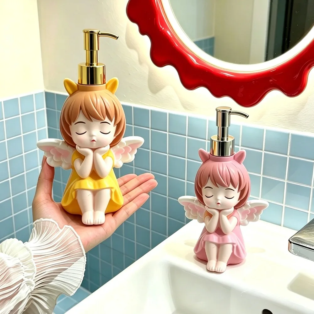 Cute Angel Girl Soap Dispenser Refillable Resin Pump Bottle Hand Soap Shampoo Lotion Bathroom Kitchen Countertop Decor for Girls