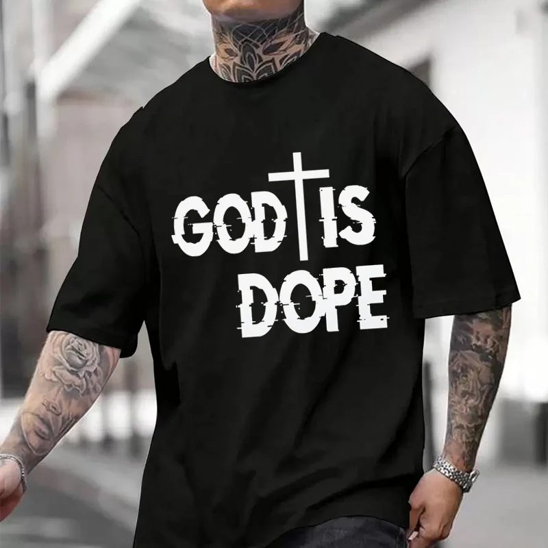 

God Is Dope Pattern Men's T Shirt Casual Dress High Quality Mens Cotton Round Neck Short Sleeved T-shirt S-3xL