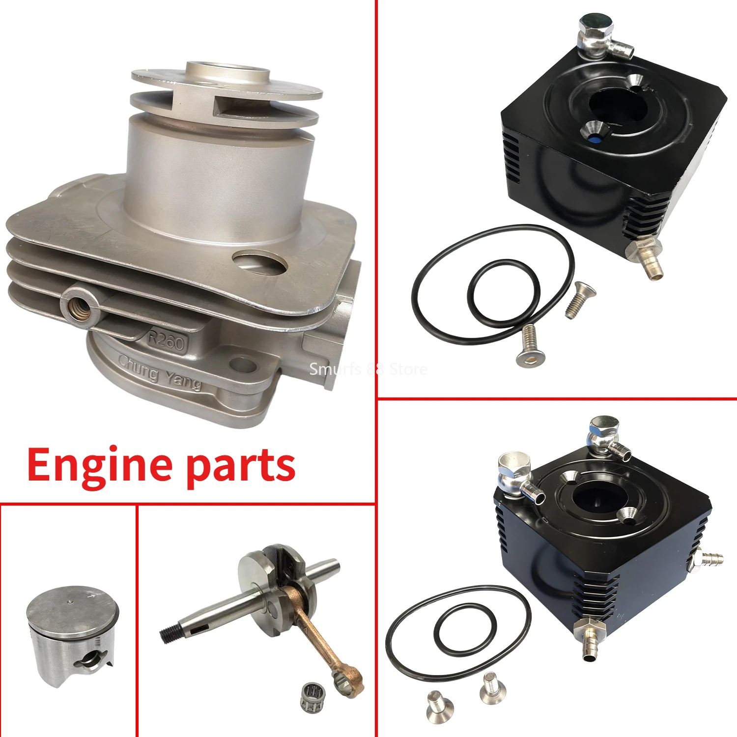 

26CC Модель корабля Аксессуары для двигателя RC Лодка с водяным охлаждением Двигатель Цилиндр Поршень Крышка водяного охлаждения Детали модели
