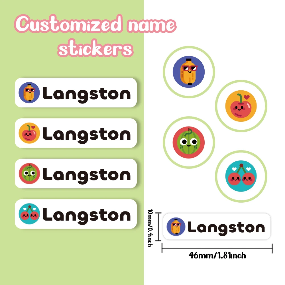 Custom cherry Name Sticker,Transparent Waterproof Stickers for Kids,diy Name Labels for School Bag Bottles Box  Mug Uniform view 5