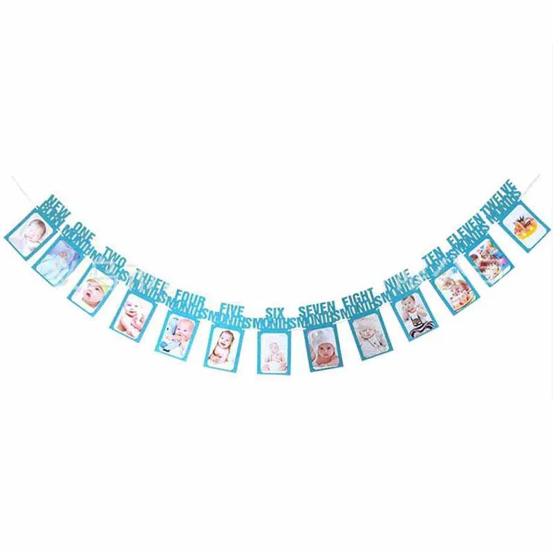 Baby-Fotobanner zum ersten Geburtstag, 1–12 Monate, Foto-Requisiten, Junge, Mädchen, Fotografie, Wimpelkette, Girlande, Babyparty, Partydekoration – Detail 8