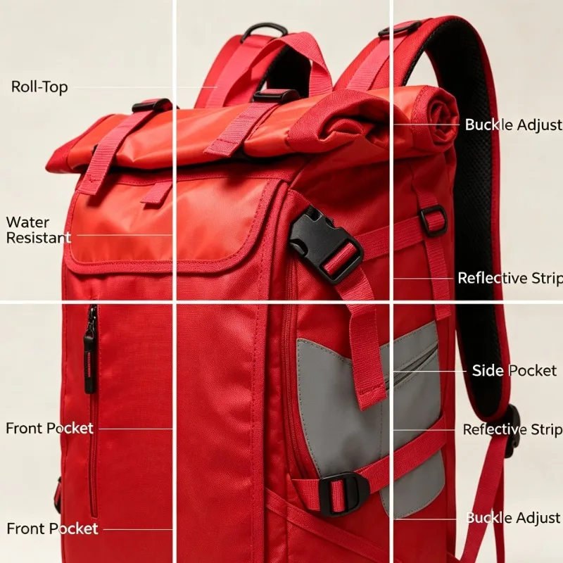 Men Waterproof Roll Top Backpack Large Capacity Outdoor Hiking Camping Bag With Reflective Strips For  Travel