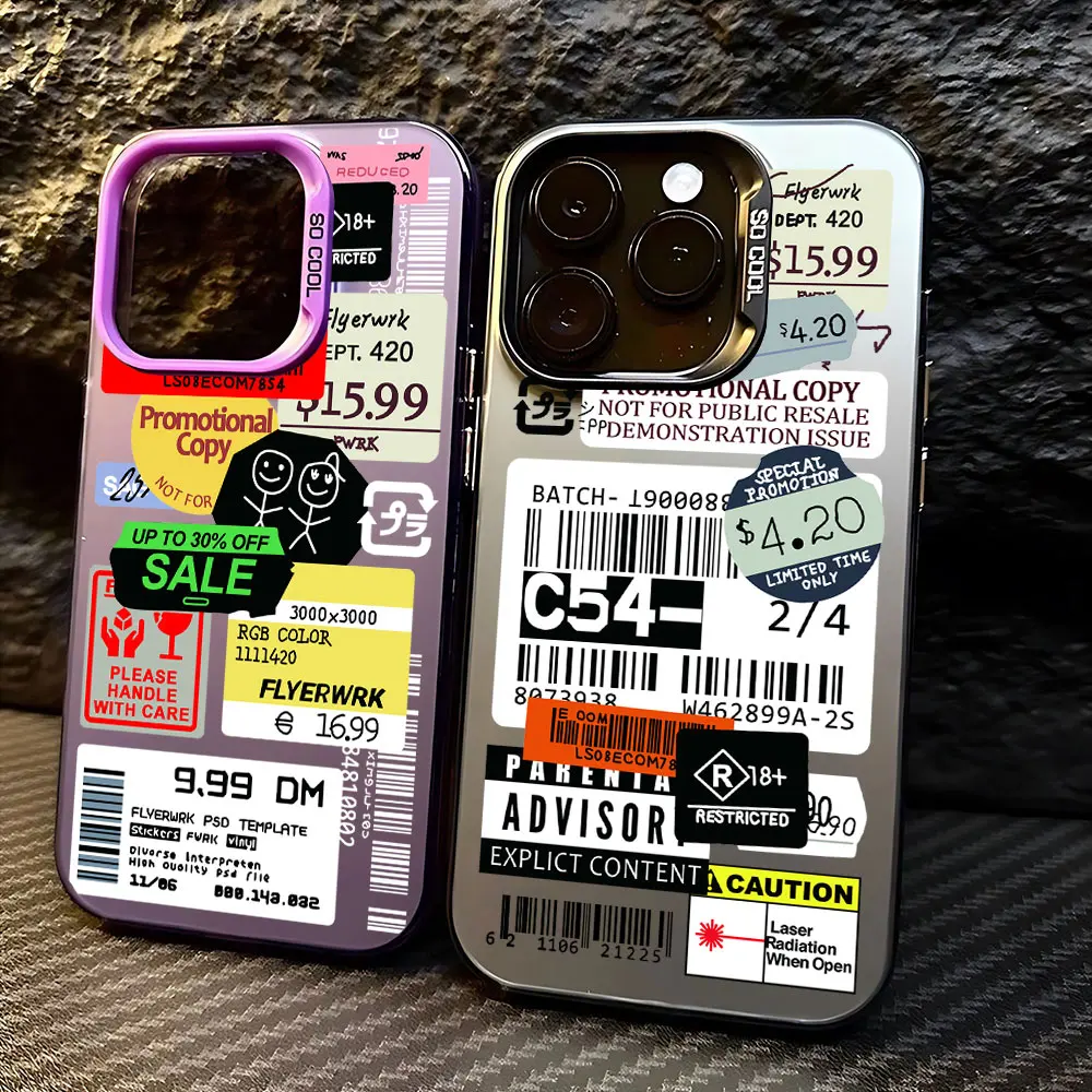 Luxury Stamp Label Barcode Case for Samsung A73 A72 A55 A54 A53 A35 A34 A33 A32 A30 A24 A23 A22 A14 A05 4G 5G Matte Shockproof