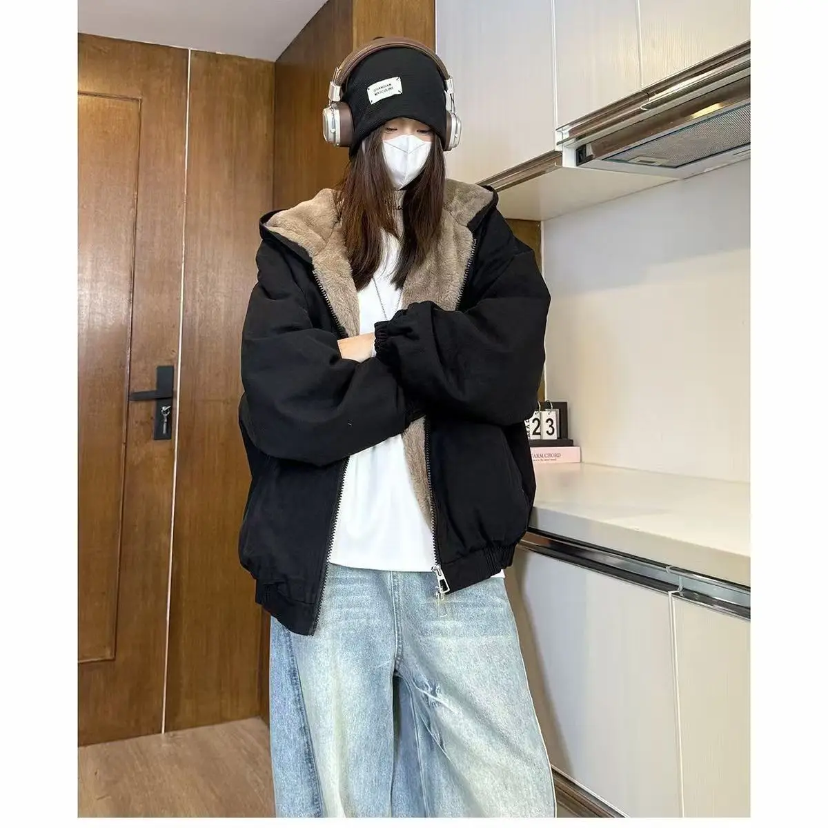 Wool Lining Jackets High Street Men Women Winter Fleece-Lined Warm Thicke Coat Hooded Baseball Jacket Parkas Men Clothing
