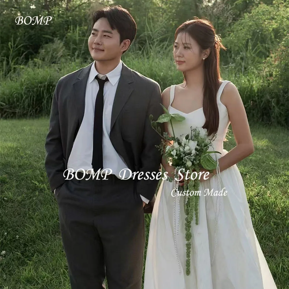

BOMP Simple A Line Wedding Dresses Korea Photo shoot Straps Floor Length Bridal Gowns Corset Back Customized Plus Size