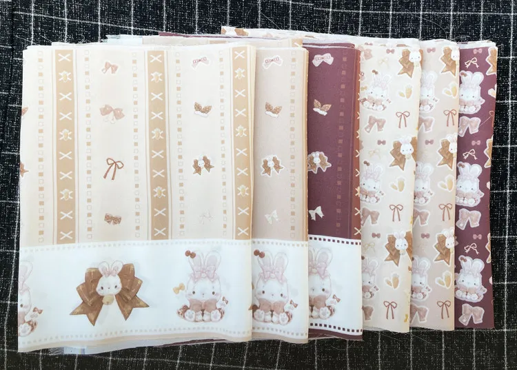 Chocolate Bunny BJD Fabric - Scattered Lolita Print on Shimmer Linen