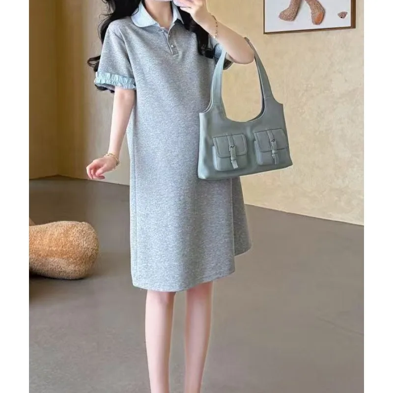 2026 Summer New Temperament Thin Dress Fashion Striped Polo Neck Knitted T-shirt Skirt
